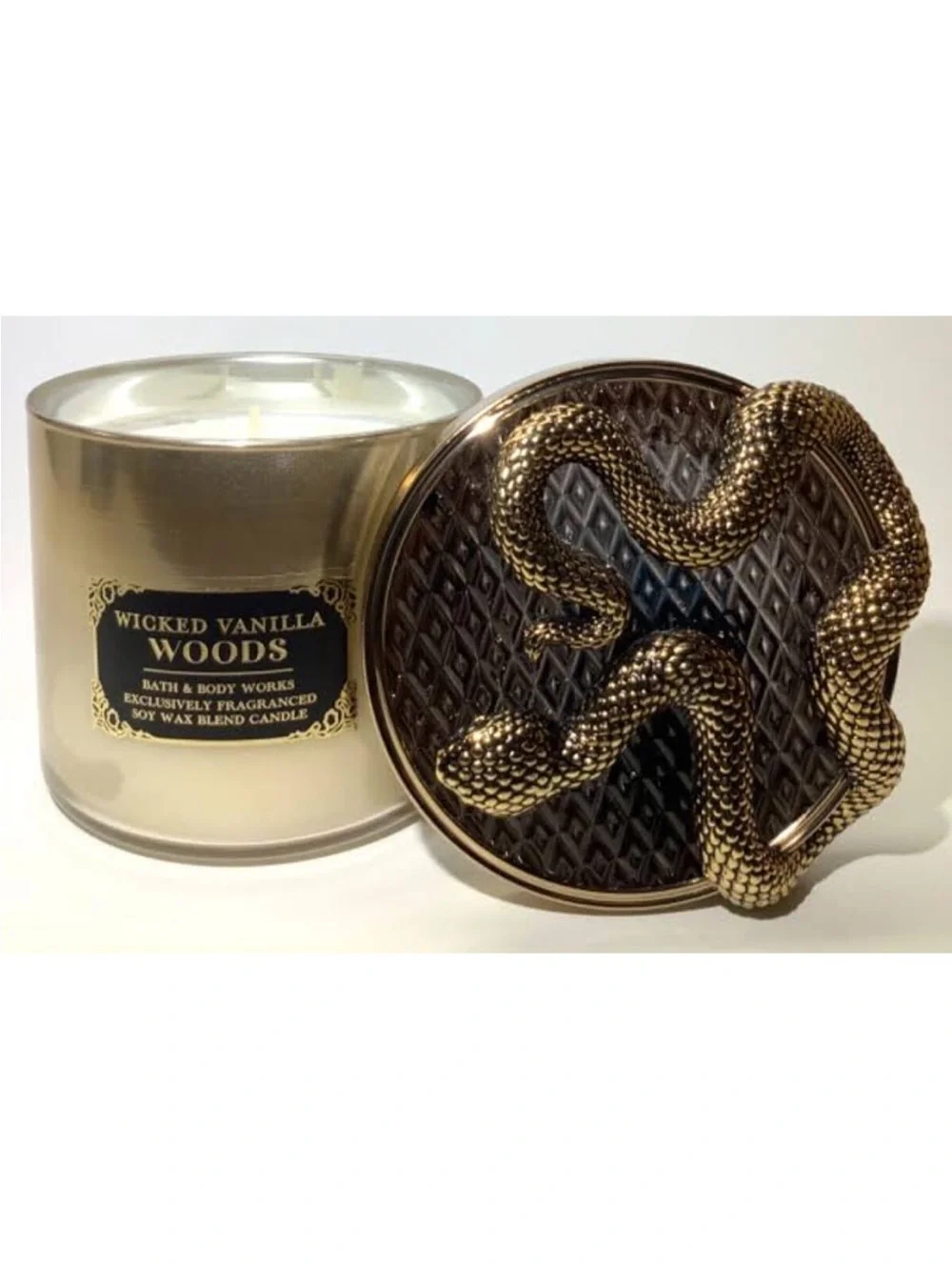 Bath & Body Works Wicked Vanilla Woods Candle with Gold Snake Lid